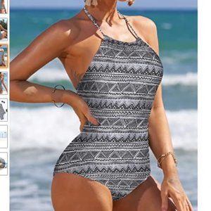 Ekouaer One Piece Swimsuit Halter High Neck Backless NWT size Small